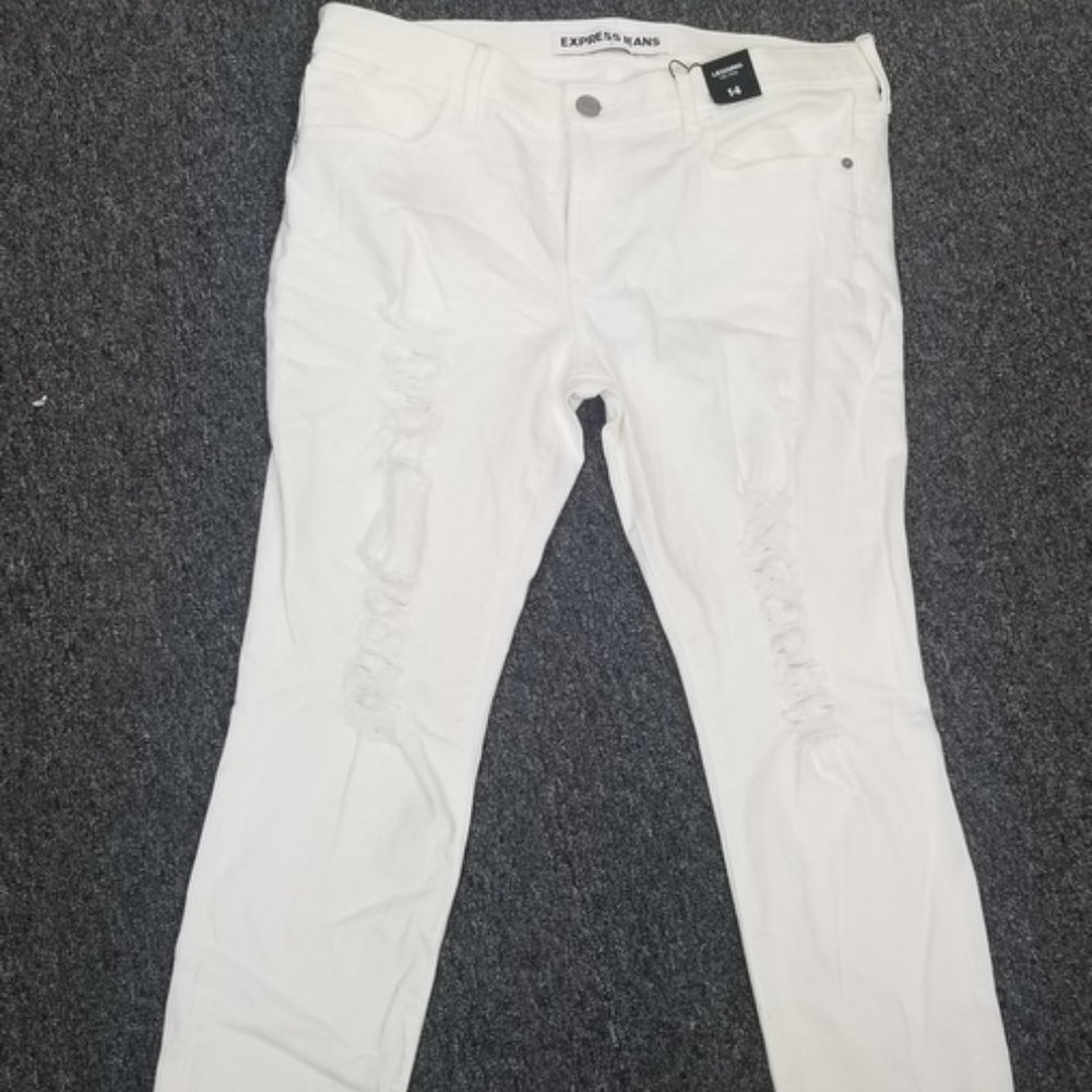 EXPRESS Mid-Rise White Distressed Destroyed Legging Jeans Size 14 not with tags